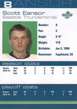 2014-15 Booster Club Seattle Thunderbirds (WHL) #6 Scott Eansor Back