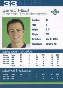 2014-15 Booster Club Seattle Thunderbirds (WHL) #24 Jared Hauf Back