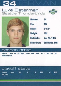 2014-15 Booster Club Seattle Thunderbirds (WHL) #25 Luke Osterman Back