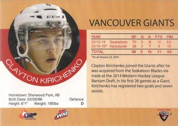 2014-15 Vancouver Giants (WHL) #NNO Clayton Kirichenko Back