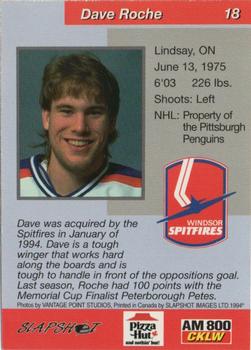 1993-94 Slapshot Windsor Spitfires (OHL) #18 Dave Roche Back