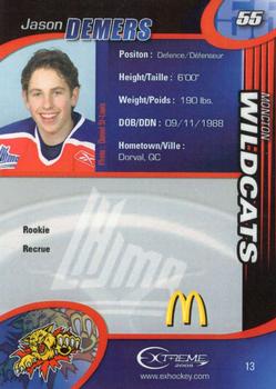2004-05 Extreme Moncton Wildcats (QMJHL) #13 Jason Demers Back