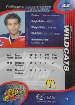 2004-05 Extreme Moncton Wildcats (QMJHL) #24 Guillaume Veilleux Back