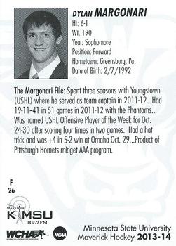 2013-14 KMSU 89.7 FM Minnesota State Mavericks (NCAA) #NNO Dylan Margonari Back