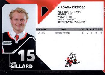 2013-14 Extreme Niagara IceDogs (OHL) #12 Matt Gillard Back