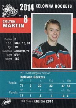 2013-14 Kelowna Rockets (WHL) #NNO Cole Martin Back