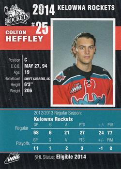 2013-14 Kelowna Rockets (WHL) #NNO Colton Heffley Back