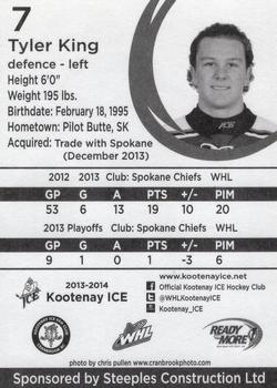 2013-14 Kootenay Ice (WHL) #NNO Tyler King Back