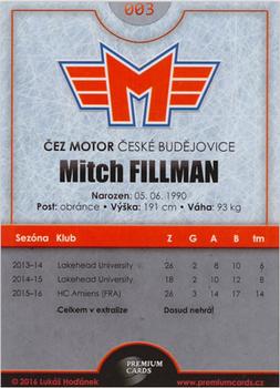 2016-17 Ceske Budejovice Gold Jersey #3 Mitch Fillman Back