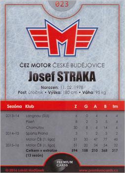 2016-17 Ceske Budejovice Gold Jersey #23 Josef Straka Back