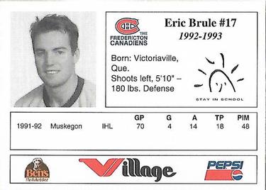 1992-93 Fredericton Canadiens (AHL) #NNO Eric Brule Back