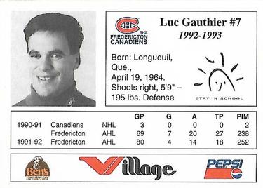 1992-93 Fredericton Canadiens (AHL) #NNO Luc Gauthier Back