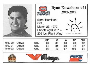 1992-93 Fredericton Canadiens (AHL) #NNO Ryan Kuwabara Back