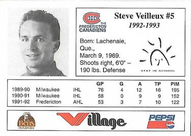 1992-93 Fredericton Canadiens (AHL) #NNO Steve Veilleux Back