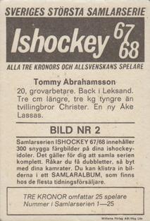 1967-68 Williams Ishockey (Swedish) #2 Thommy Abrahamsson Back