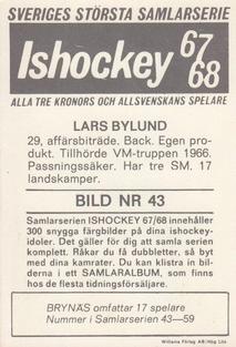 1967-68 Williams Ishockey (Swedish) #43 Lars Bylund Back
