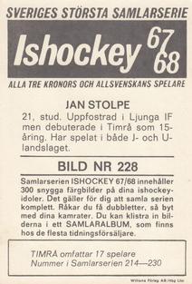 1967-68 Williams Ishockey (Swedish) #228 Jan Stolpe Back