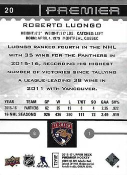 2016-17 Upper Deck Premier #20 Roberto Luongo Back