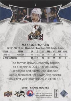 2016-17 Upper Deck AHL - Red #7 Matthew Lorito Back