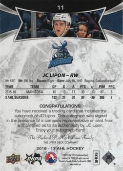 2016-17 Upper Deck AHL - Autographs #11 JC Lipon Back