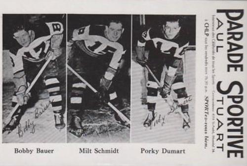 1943-48 Parade Sportive #NNO Bobby Bauer / Milt Schmidt / Porky Dumart Front