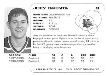 1999-00 Halifax Mooseheads (QMJHL) #NNO Joey DiPenta Back