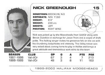 1999-00 Halifax Mooseheads (QMJHL) #NNO Nick Greenough Back