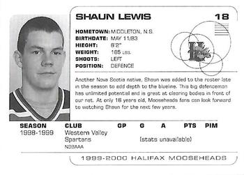 1999-00 Halifax Mooseheads (QMJHL) #NNO Shaun Lewis Back
