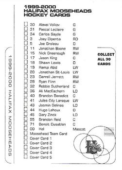 1999-00 Halifax Mooseheads (QMJHL) #NNO Header Card Back
