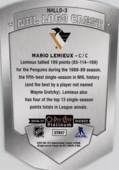 2016-17 O-Pee-Chee Platinum - NHL Logo Crest Die Cuts #NHLLD-3 Mario Lemieux Back