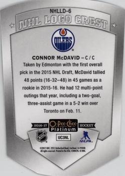 2016-17 O-Pee-Chee Platinum - NHL Logo Crest Die Cuts #NHLLD-6 Connor McDavid Back