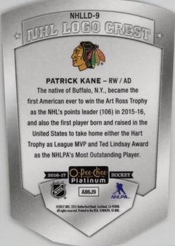 2016-17 O-Pee-Chee Platinum - NHL Logo Crest Die Cuts #NHLLD-9 Patrick Kane Back