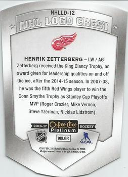 2016-17 O-Pee-Chee Platinum - NHL Logo Crest Die Cuts #NHLLD-12 Henrik Zetterberg Back