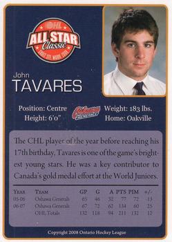2007-08 OHL All-Stars #NNO John Tavares Back