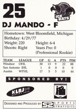 1997-98 Papa John's Austin Ice Bats (WPHL) #NNO DJ Mando Back