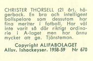 1958-59 Alfa Ishockey (Swedish) #670 Christer Thorsell Back