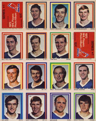 1972-73 Eddie Sargent NHL Players Stickers - Sheets #1 Series #1 Front