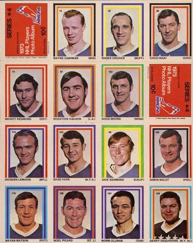 1972-73 Eddie Sargent NHL Players Stickers - Sheets #4 Series #4 Front
