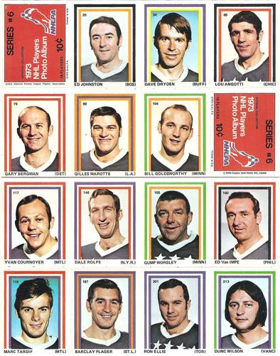 1972-73 Eddie Sargent NHL Players Stickers - Sheets #6 Series #6 Front