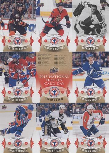 2015 Upper Deck National Hockey Card Day Canada - Sheets #NNO Ryan Getzlaf / Curtis Lazar / Terry Sawchuk / P.K. Subban / Checklist / Jonathan Drouin / Wayne Gretzky / Sidney Crosby / Aaron Ekblad Front