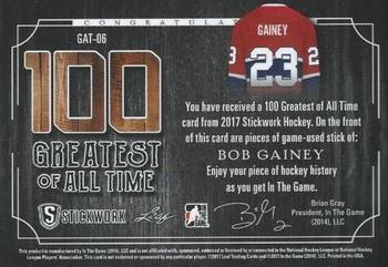 2017 Leaf In The Game Stickwork - 100 Greatest of All-Time Relics #GAT-06 Bob Gainey Back