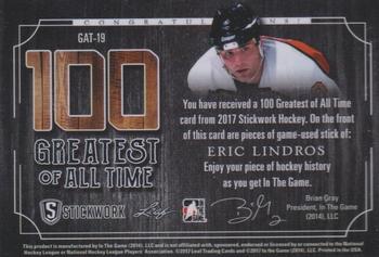 2017 Leaf In The Game Stickwork - 100 Greatest of All-Time Relics - Emerald #GAT-19 Eric Lindros Back