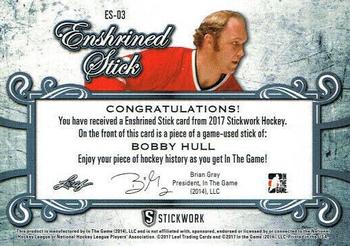 2017 Leaf In The Game Stickwork - Enshrined Stick Relics - Emerald #ES-03 Bobby Hull Back