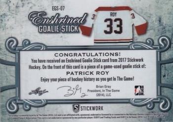2017 Leaf In The Game Stickwork - Enshrined Goalie Stick Relics #EGS-07 Patrick Roy Back