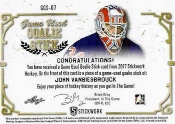2017 Leaf In The Game Stickwork - Game-Used Goalie Stick Relics - Silver #GGS-07 John Vanbiesbrouck Back