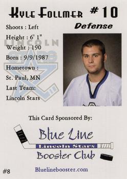 2007-08 Blueline Booster Club Lincoln Stars (USHL) Series 1 #8 Kyle Follmer Back