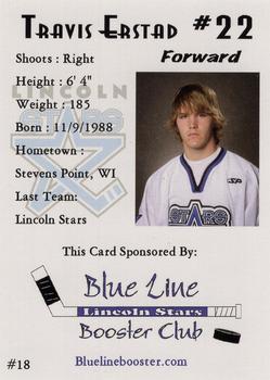 2007-08 Blueline Booster Club Lincoln Stars (USHL) Series 1 #18 Travis Erstad Back