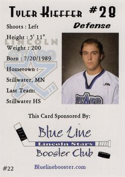 2007-08 Blueline Booster Club Lincoln Stars (USHL) Series 1 #22 Tyler Kieffer Back