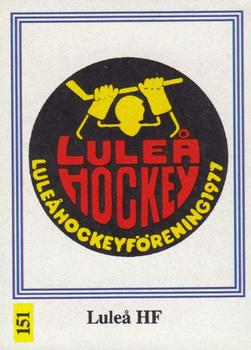 1991-92 Semic Elitserien (Swedish) Stickers #151 Lulea HF/Team Emblem Front