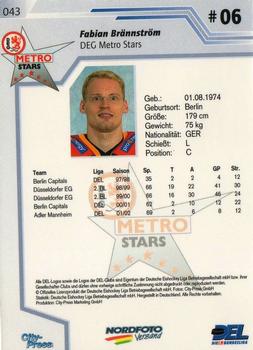 2002-03 Playercards (DEL) #43 Fabian Brannstrom Back